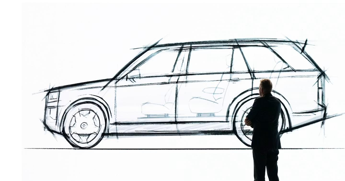 Dessin de profil du Zeekr 9X présenté dans le studio de design